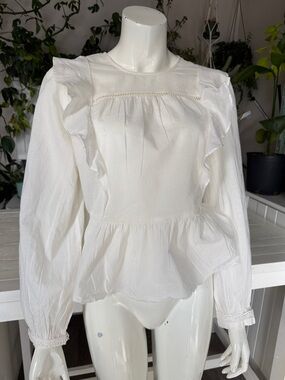Old Navy White Ruffle Peplum sea salts Blouse NWOT small